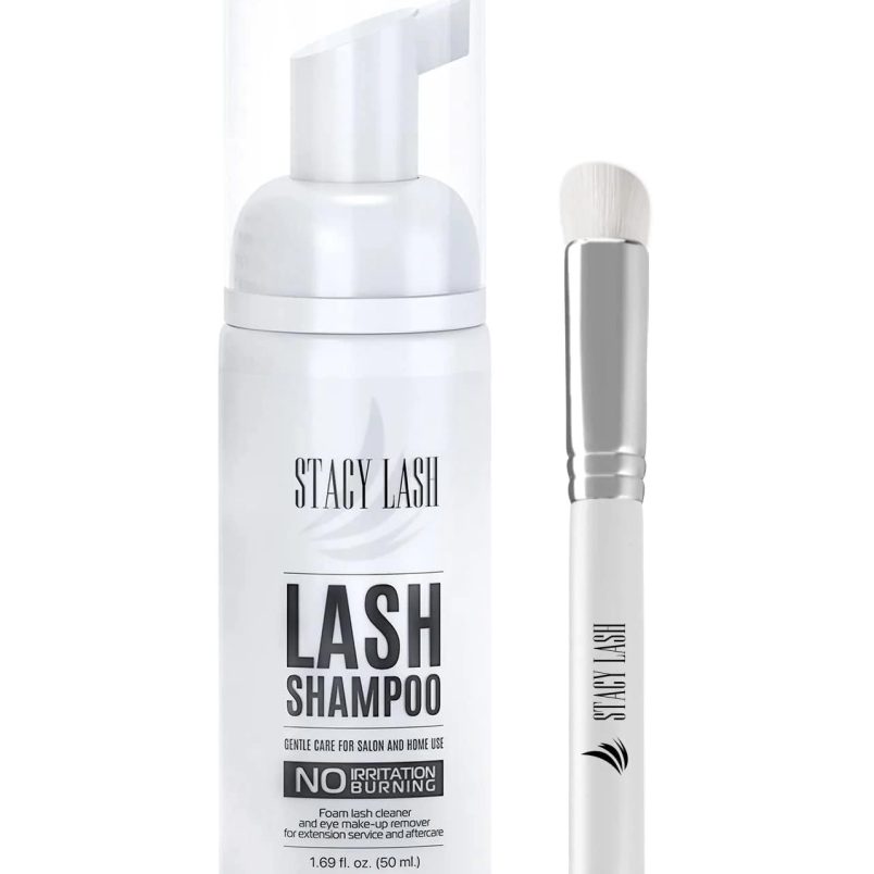 STACY LASH Eyelash Extension Shampoo + Brush / 1.69 fl.oz / 50ml / Eyelid Foaming Cleanser/Wash for Extensions & Natural Lashes/Safe Makeup Remover/Supplies for Professional & Home Use